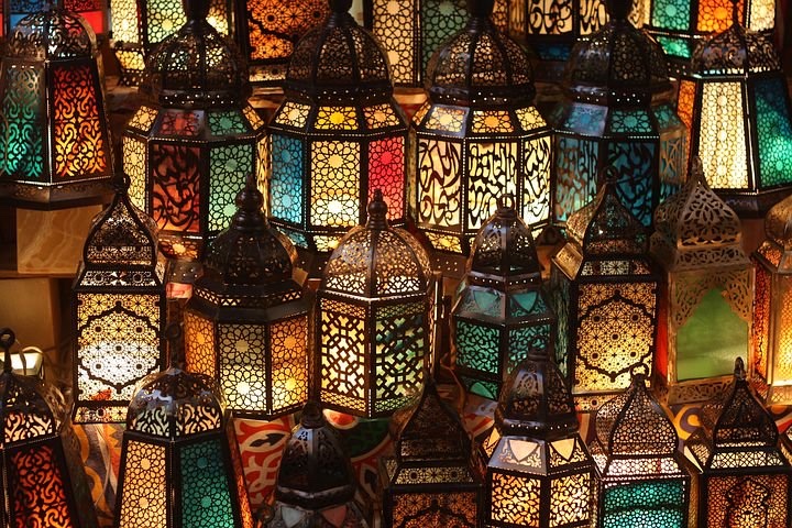 Many ornate lanterns. 